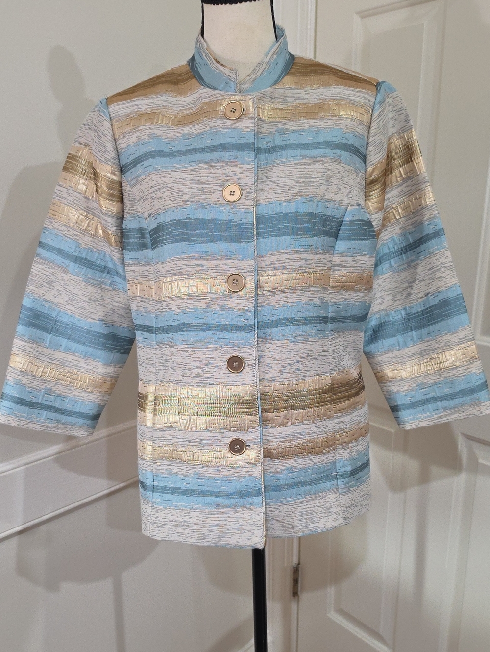 Draper's & Damons Metallic Stripe Mandarin Collar Jacket Blazer- Size Medium